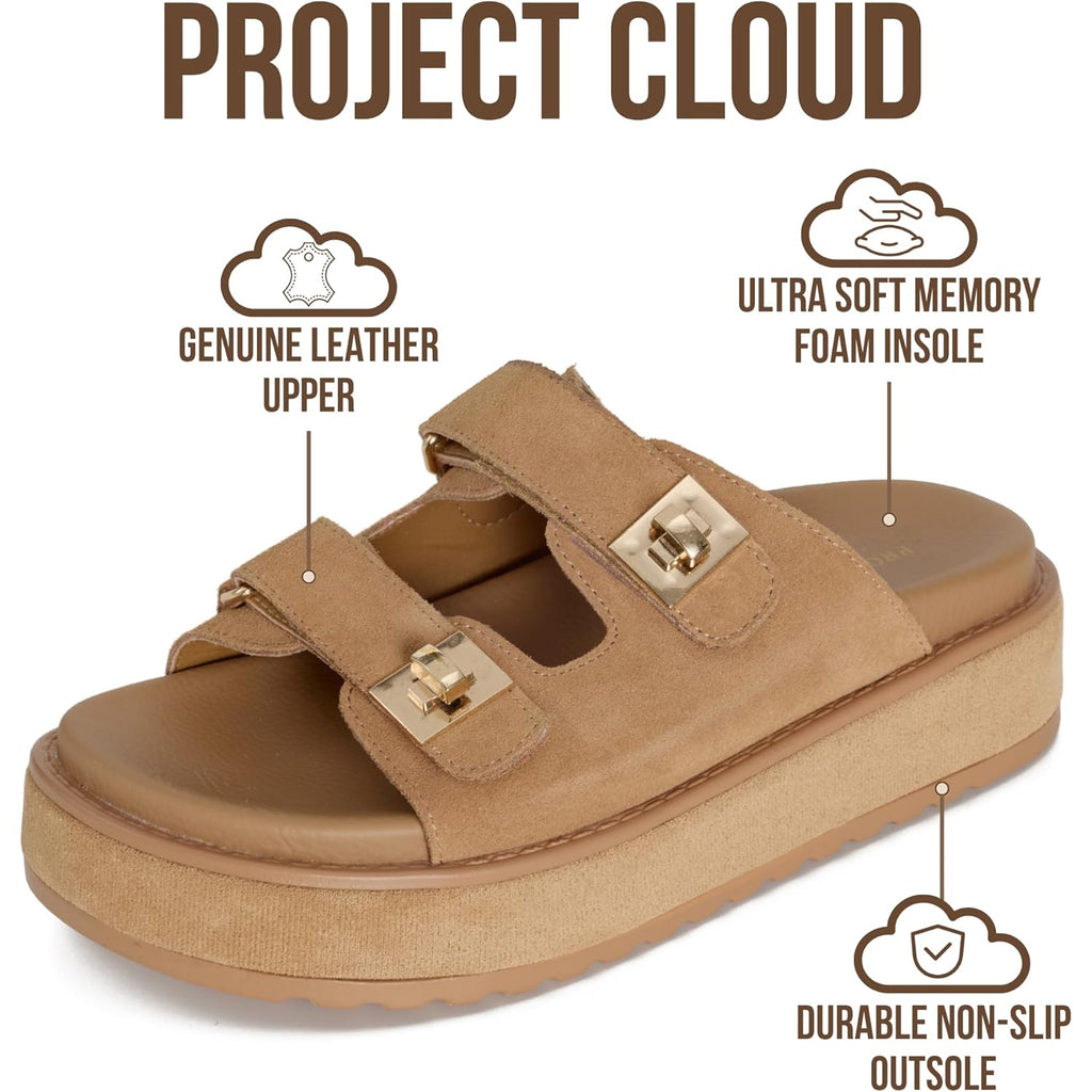 Project Cloud Platform Sandals Women - Memory Foam Insole Slides Women with Adjustable Buckle - Non Slip and Lightweight Womens Sandals 2026 (Havana)