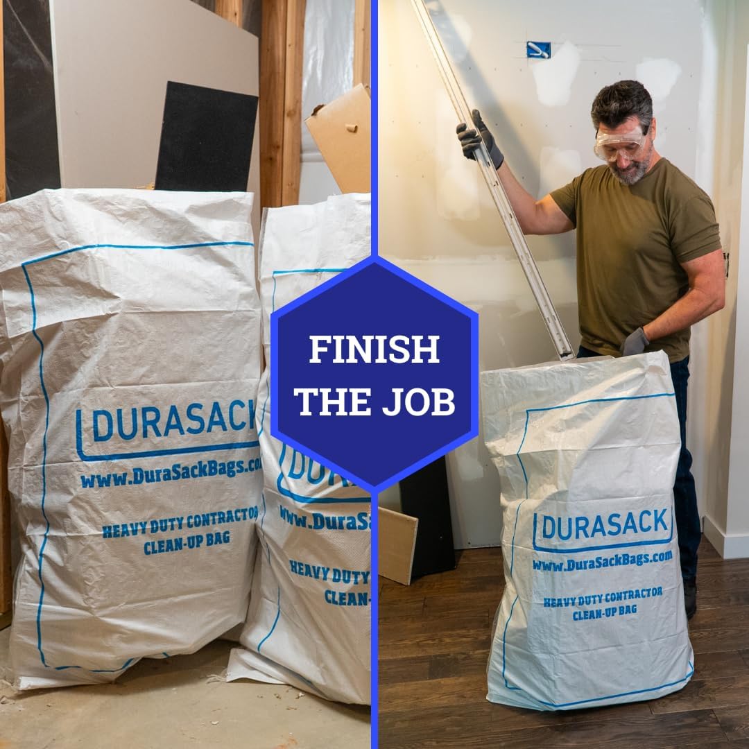 Durasack Contractor Bags Heavy Duty 40-Gallon, Pack Of 16 | Reusable White Woven Polypropylene Contractor Garbage Bags