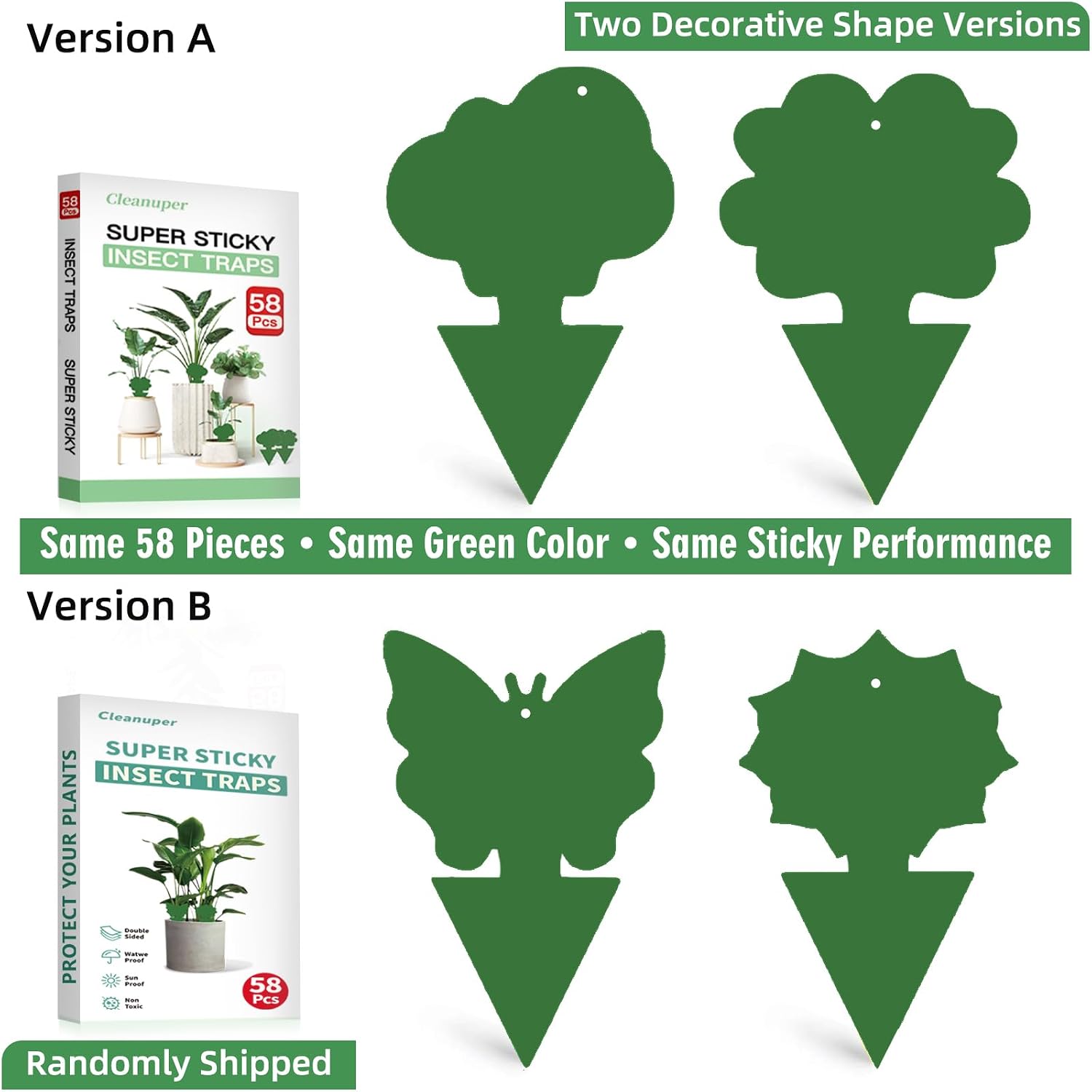 58 Pack Gnat Killer Sticky Traps For Plants - Green Fungus Gnat Sticky Trap For Indoor Houseplants, Fruit Fly, Whitefly, Aphid - Family Friendly Design, Flower/Cloud Or Sunflower/Butterfly