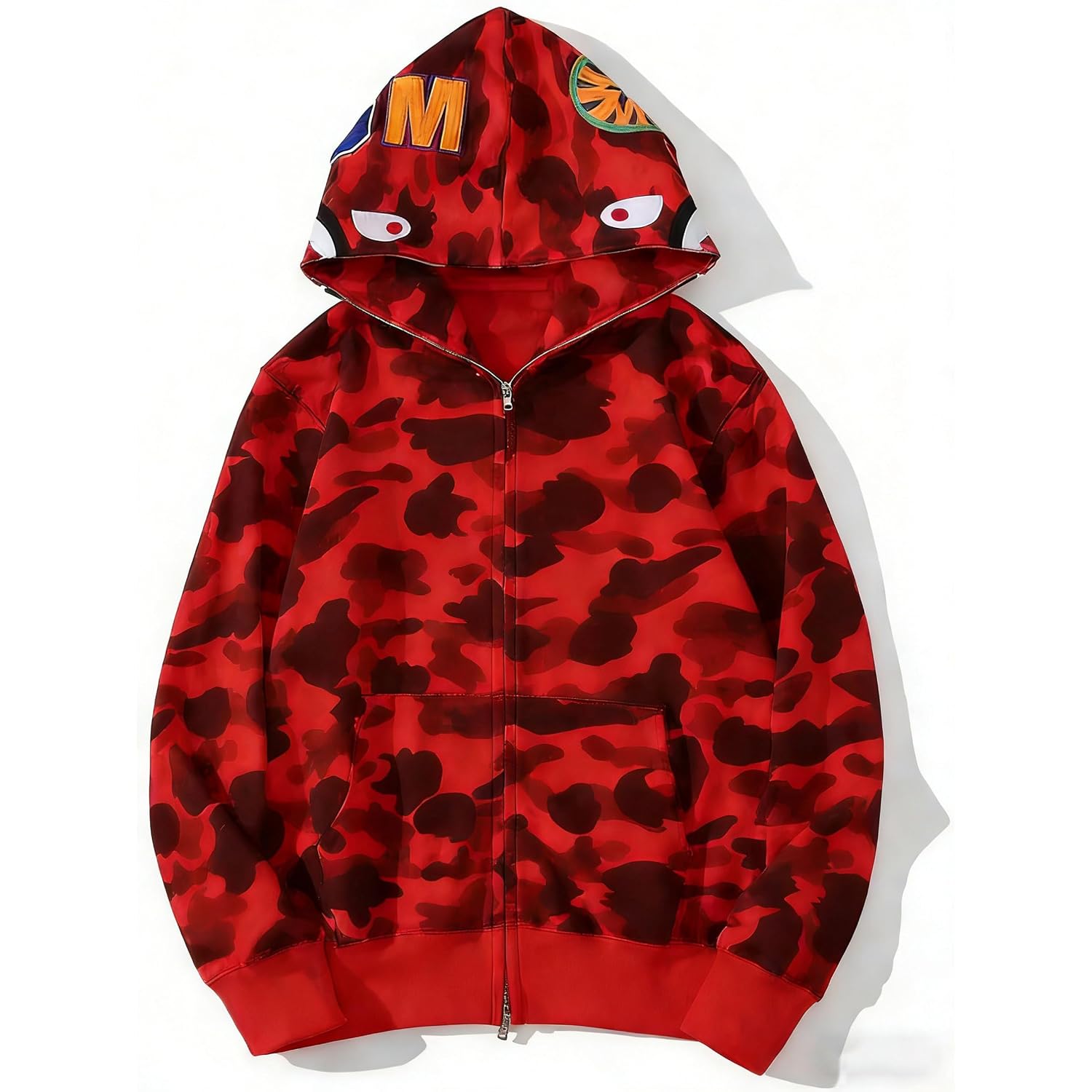 Unisex Camouflage Hoodie With Shark Embroidery, Full Zip, Lightweight Couple Sweatshirts Heavyweight Hoodie