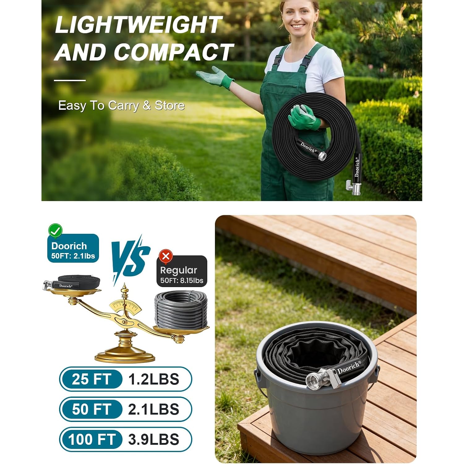 Garden Hose, Lightweight, Ultra Flexible, Durable, Kink-Free Water Hose With Valve - Made Of Tpu, Drinking Water Safe Material, Non-Shrinking, Easy To Store, All-Weather, Black (50 Ft)