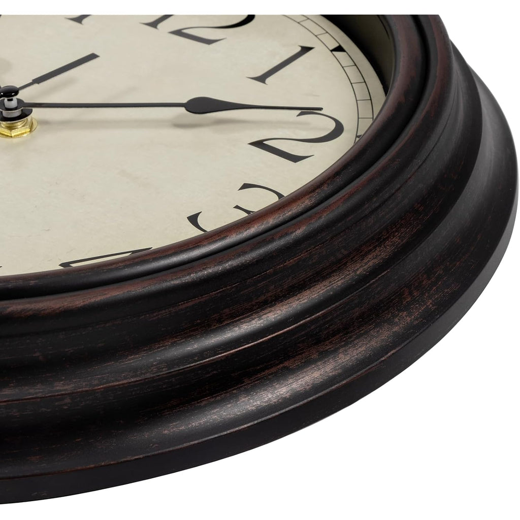 Foxtop Retro Silent Non-Ticking Round Classic Clock Quartz Decorative Battery Operated Wall Clock For Living Room Kitchen Home Office 12 Inch (Bronze)