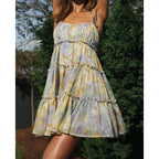 Mansy Womens 2026 Summer Floral Mini Dress Boho Flowy Skater Dresses Short Sleeveless Ruffle Spaghetti Strap Dress