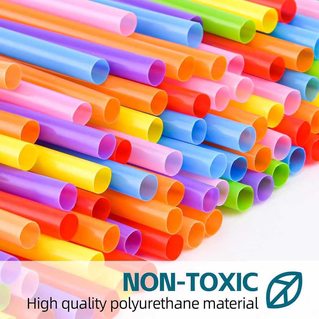 100Pcs Flexible Plastic Straws, Colorful Disposable Bendy Party Fancy Straws12.8Inch Extra Long Straws Party Decorations