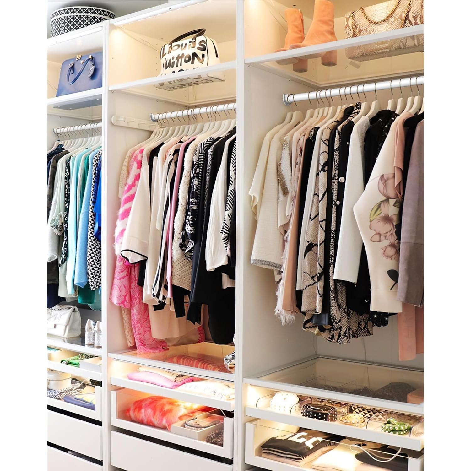 Closet Rods For Hanging Clothes, 17 To 69 Inches Stepless Adjustable Metal Closet Rod, 1.3 Inches Heavy Duty Clothes Hanging Rod For Closet Wardrobes Laundry Rv, White