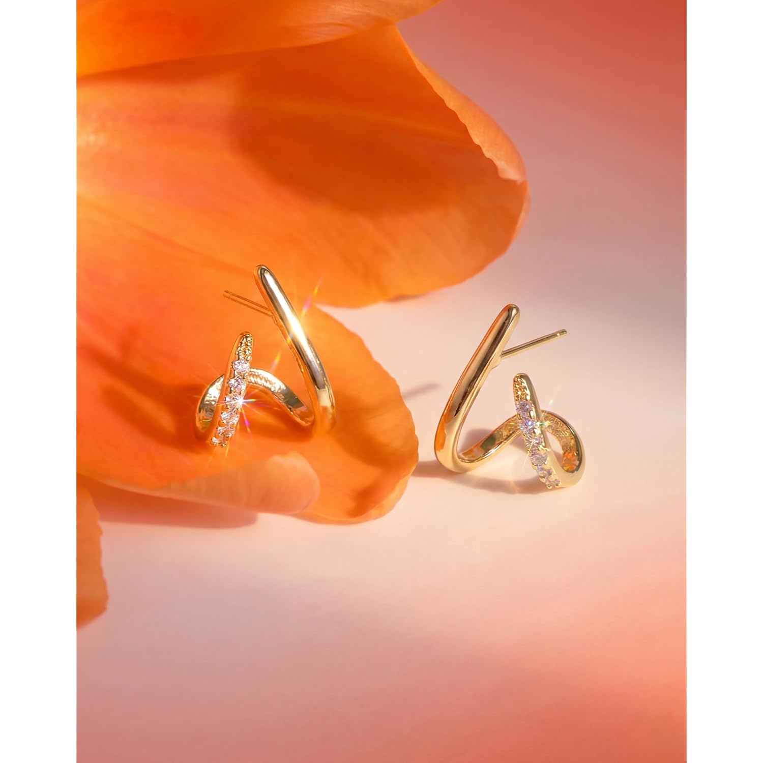 MUMREUES Gold Earrings for Women Trendy 14K Gold Plated Stud Earrings Dainty Minimalis Hypoallergenic CZ Earrings Jewelry Gifts for Her