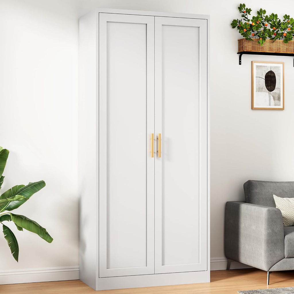 71”Tall Kitchen Pantry Cabinet, Metal Storage Cabinet With Doors And Shelves (White)