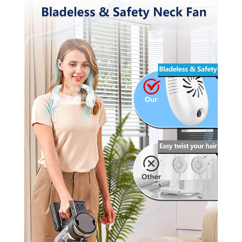 Portable Neck Fans With Mist, Rechargeable 4-9H Lasting Neck Cooling That Blow Cold Air, 5 Speeds & Led Display, Usb-C Bladeless Folding Personal Mister For Kid Adult Indoor Outdoors Sports, White