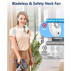Portable Neck Fans With Mist, Rechargeable 4-9H Lasting Neck Cooling That Blow Cold Air, 5 Speeds & Led Display, Usb-C Bladeless Folding Personal Mister For Kid Adult Indoor Outdoors Sports, White