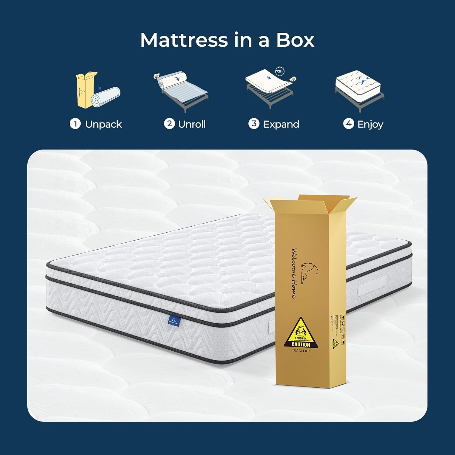 Vesgantti Queen Size Mattress 12 Inch, Cool Sleep Hybrid Mattress In A Box