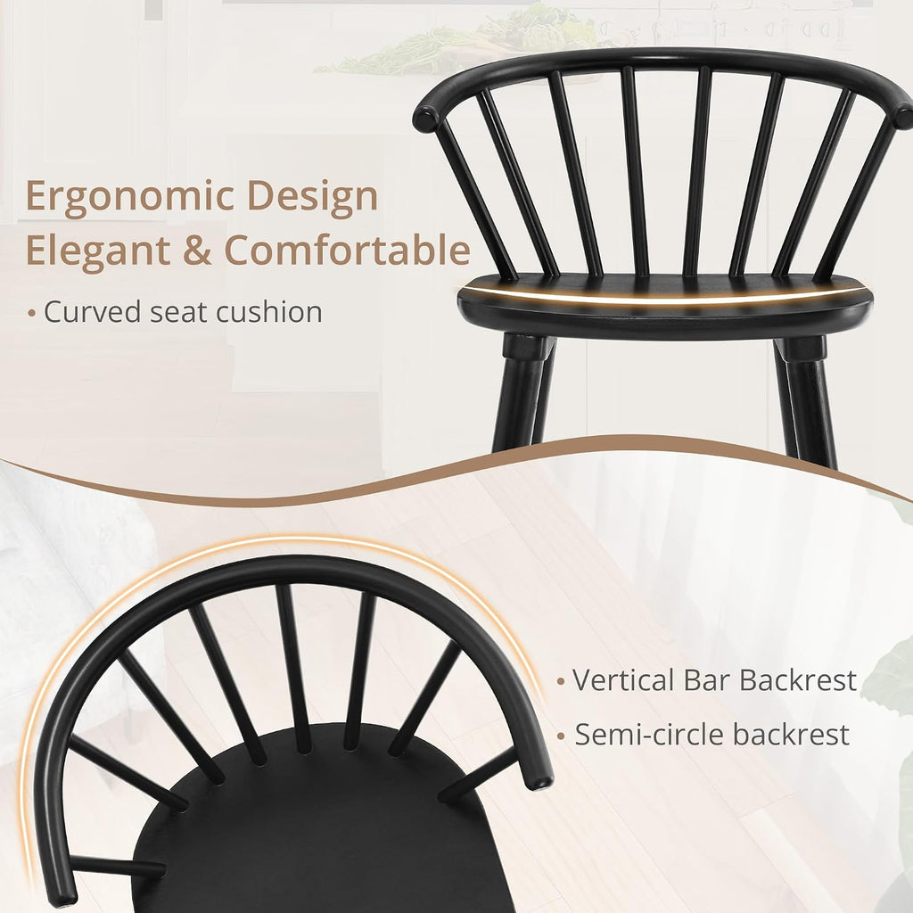 Lue Bona Black Dining Chairs Set Of 4, Farmhouse Wood Dining Chairs With Semicircular Backrest, Spindle Dining Chair For Kitchen And Dining Room, 18 Inch