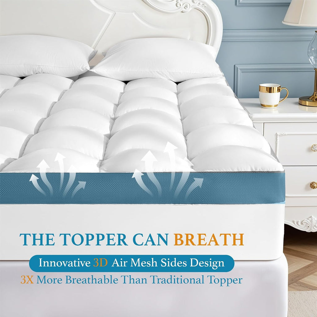 4 Inch Memory Foam Mattress Topper Queen, Cooling Extra Thick 2000 Gsm Pillow Top Mattress Pad For Back Pain Relief,Soft Breathable Mattress Cover For Fluffy Shredded Memory Foam Filled (60"X80")