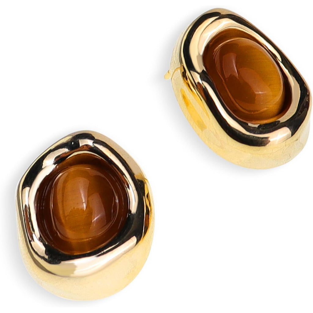 Jean Beau Chunky Gold Stone Stud Earrings for Women, Trendy Natural Gemstone Hypoallergenic Earing Valentine Jewelry Gift