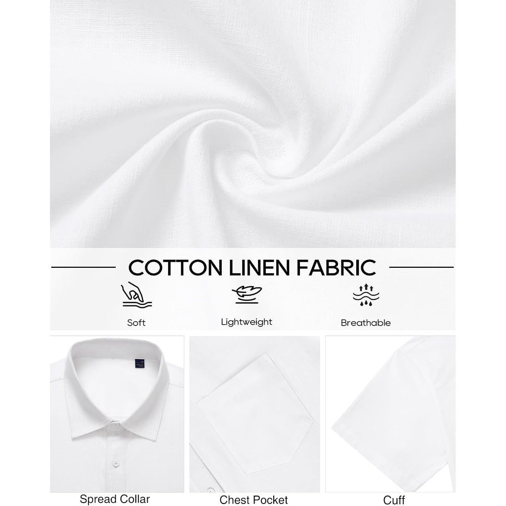 Linen Shirts For Men Short Sleeve Button Down Casual Shirt Cotton Beach Summer Collared Top With Pocket
