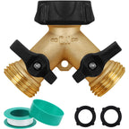 Biswing Garden Hose Splitter 2 Way, Heavy Duty Brass Connector Tap Splitter, Y Splitter 2 Valves With 2 Extra Rubber Washers