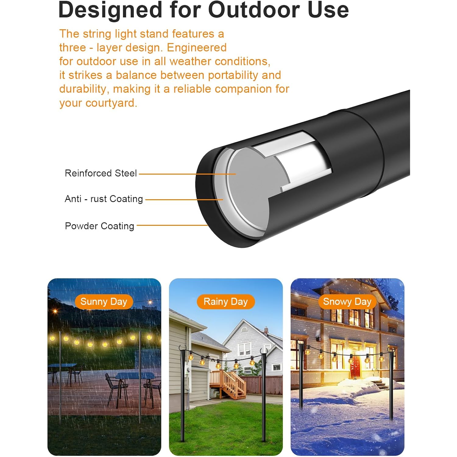 4 Pack String Light Poles For Outside With Ground Stakes And Fence Clips | Adjustable 7-Section Metal Patio Light Poles For String Lights And Lanterns; For Garden, Patio, Backyard And Outdoor Decor.