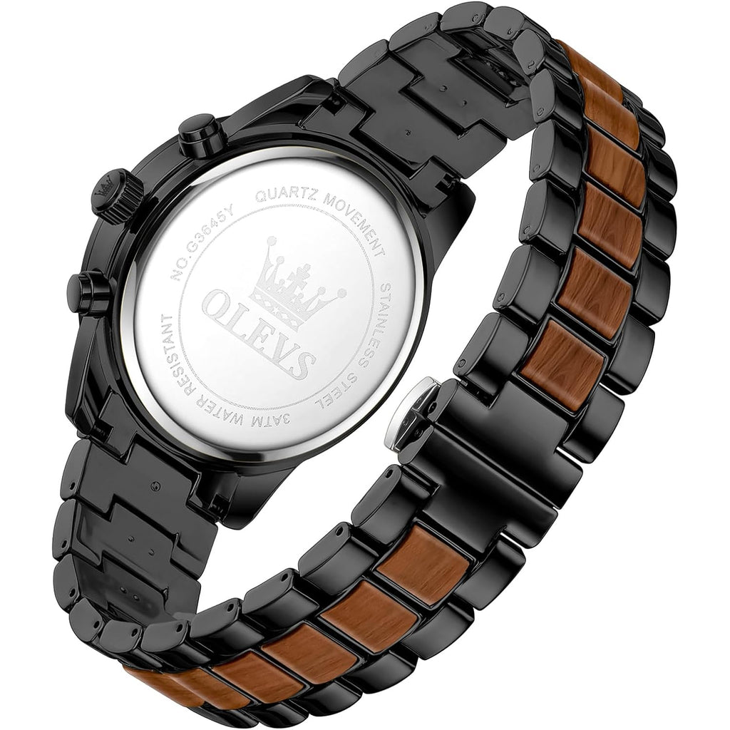 Olevs Men Analog Quartz Waterproof Watches Multifunction Chronograph Diamond Moon Phase Luminous Silicone Band Wrist Watches