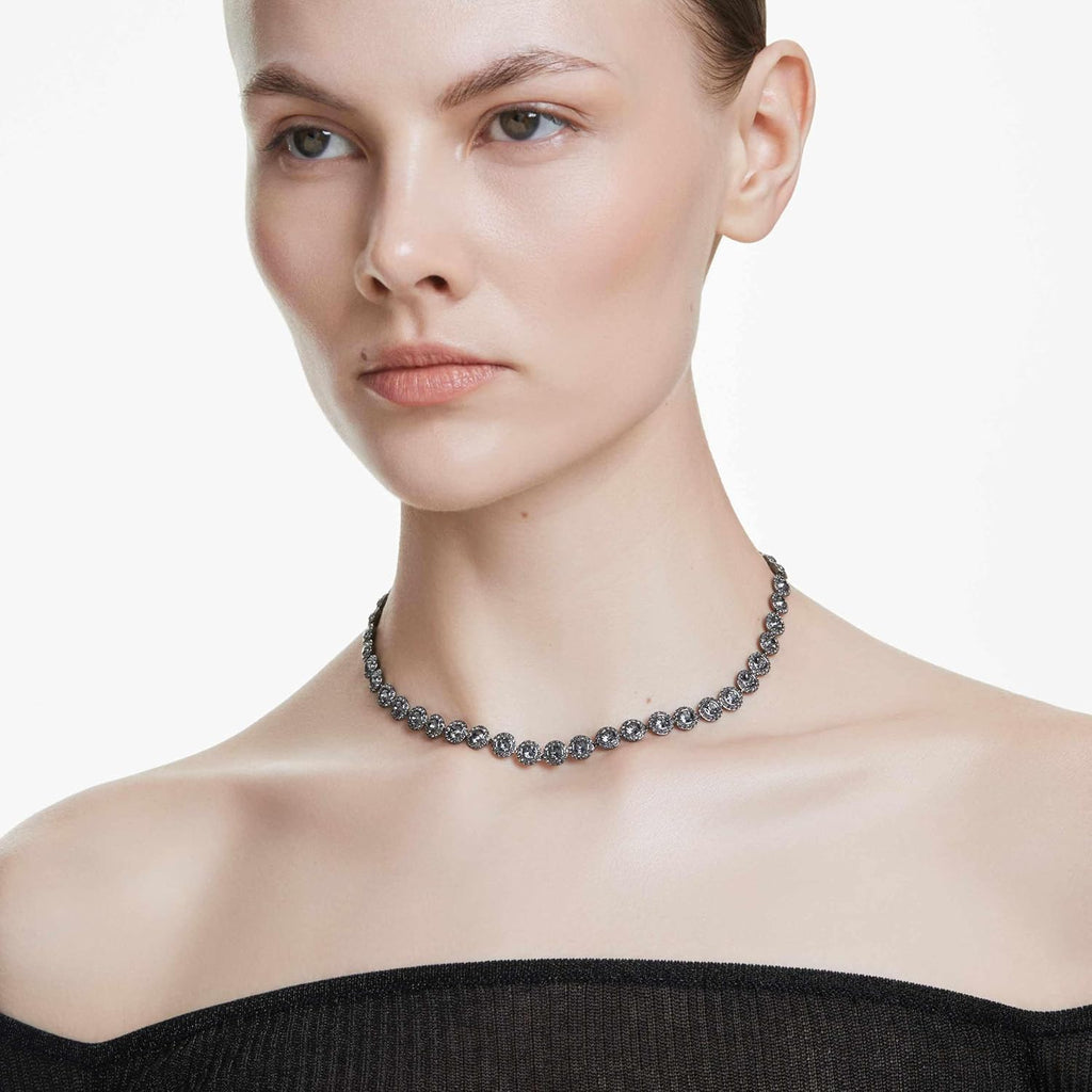Swarovski UNA Angelic Tennis Necklace, Round Cut, Clear, Gold-Tone Finish