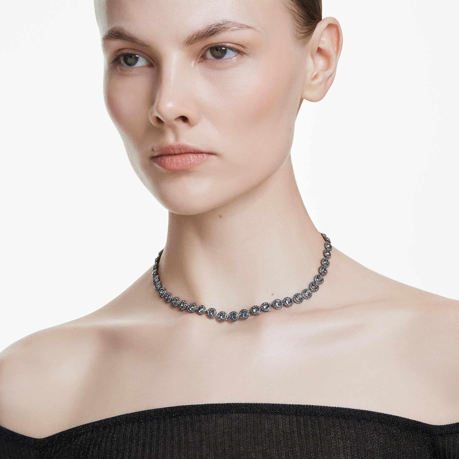 Swarovski UNA Angelic Tennis Necklace, Round Cut, Clear, Gold-Tone Finish