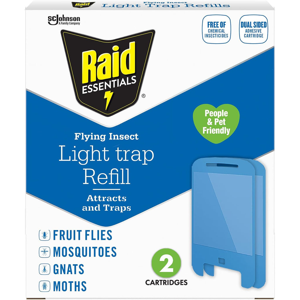 Raid Essentials Flying Insect Light Trap Refills, 2 Light Trap Refill Cartridges, Featuring Light Powered Attraction