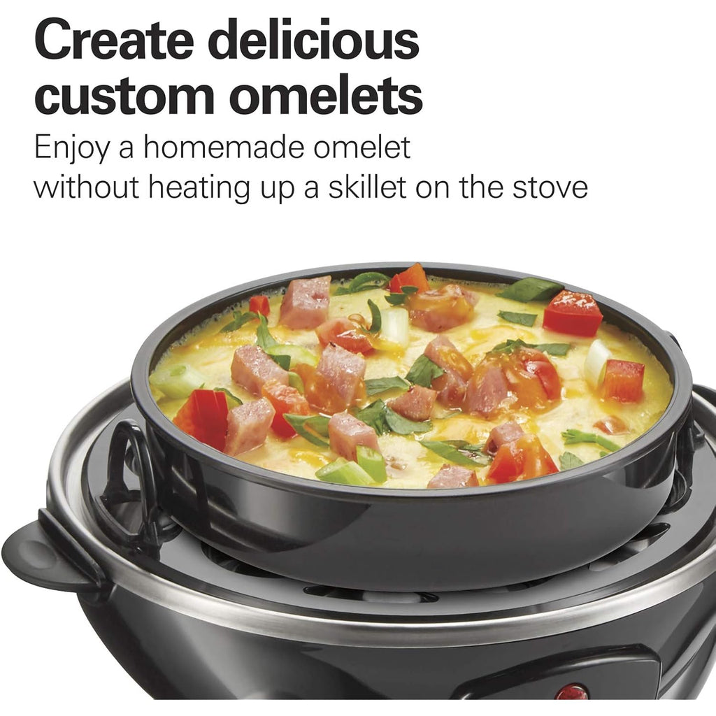 Hamilton Beach 3-In-1 Electric Hard Boiled Egg Cooker | Soft, Medium Or Hard Boiled Eggs | Egg Poacher | Omelet Maker |Vegetable Steamer | Holds 14 Eggs | Black | 25508G