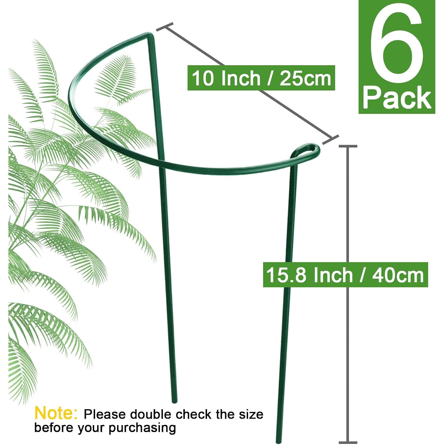 Higift Plant Support Stakes, 6 Pack Metal Peony Cages And Supports, Garden Stakes Plant Support Cage, Large Plant Support Ring For Outdoor Indoor Snake Plant Peony Rose Flowers Vine (10" W X 15.8" H)