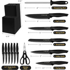 XANAPON Knife Set, 14 Pieces Kitchen Knife Set, High Carbon German Stainless Steel, Dishwasher Safe Cutlery with Sharpener, Black