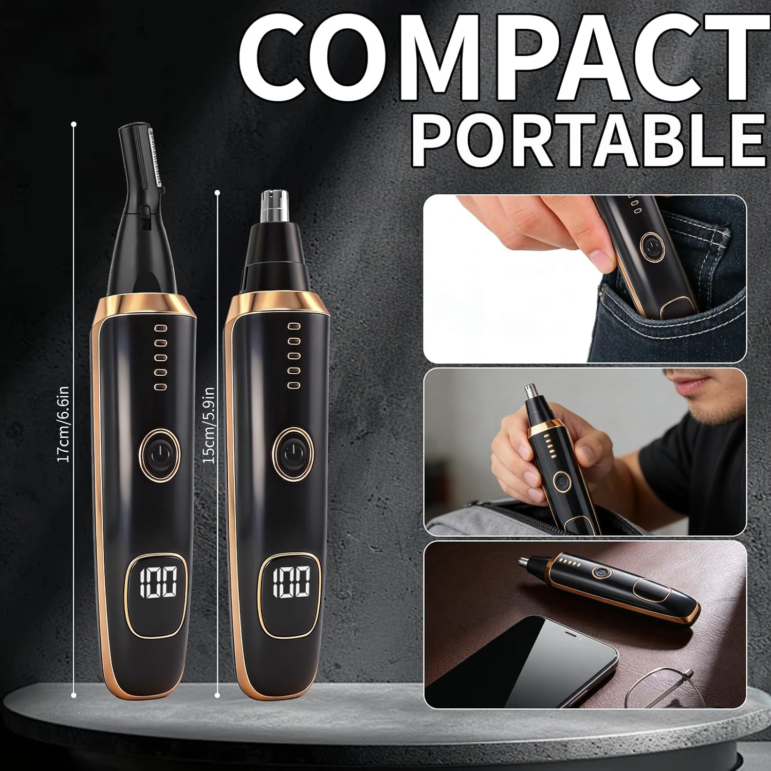 Yunmiss LED Display Eyebrow & Nose Hair Trimmer Clipper for Men Women,2026 Rechargeable 2 in 1 Painless Ear & Facial Hair Trimmer with Powerful Motor and Dual-Edge Blades Easy Cleansing (Black)