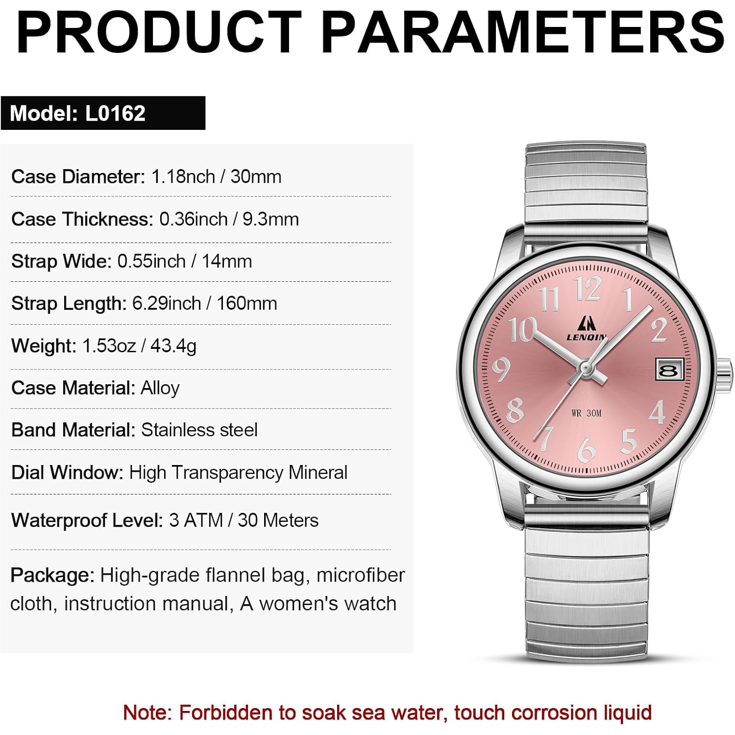 LN LENQIN Ladies Watches Womens Watch Stainless Steel Analog Quartz Watches for Women Waterproof Easy Reader Women's Wrist Watch with Date Expansion Band