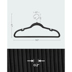 Songmics Velvet Hangers 50 Pack, Non-Slip Clothes Hangers, With Shoulder Notches, Pants Bar, 360° Swivel Hook, Space-Saving, For Closet, Ink Black Ucrf029B05