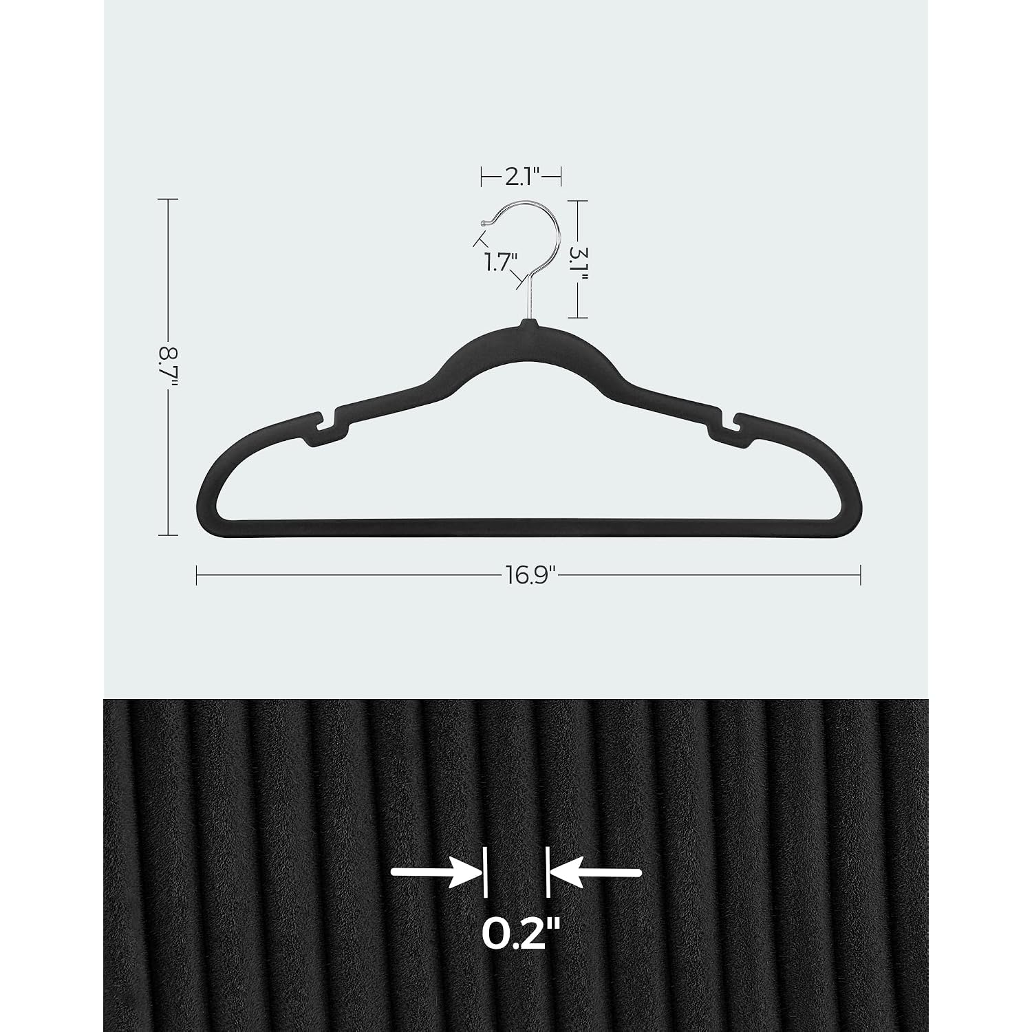 Songmics Velvet Hangers 50 Pack, Non-Slip Clothes Hangers, With Shoulder Notches, Pants Bar, 360° Swivel Hook, Space-Saving, For Closet, Ink Black Ucrf029B05