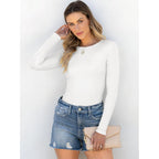 Women Long Sleeve Shirts Rib Knit Slim Fit Tops Basic Tee Spring Outfits Casual T-Shirt Underscrubs Layer Clothes