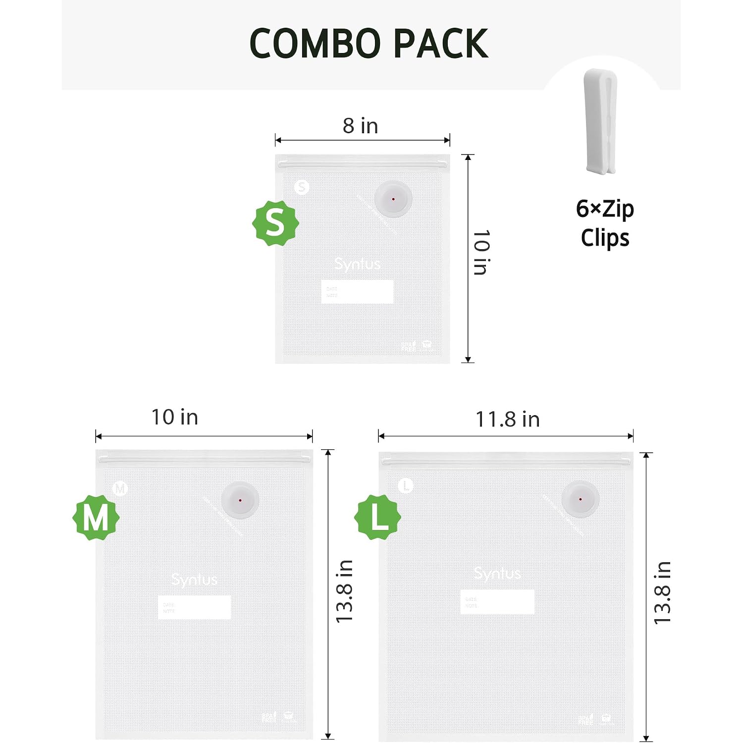 Syntus Vacuum Sealer Bags For Food, 60 Pcs (S+M+L) 8" X 10" And 10" X 13.8" And 11.8" X 13.8" Food Storage Bags For Sous Vide Cooking Microwave Heating, Air Valve Zipper Bags