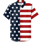 Men American Flag Button Shirt 4Th Of July Short Sleeve Shirts (S-3Xl)