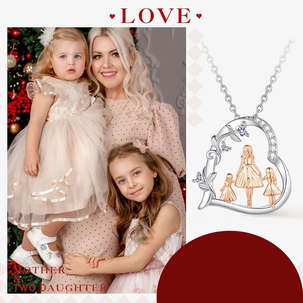 EUDORA Sterling Silver Mother Daughter Necklace for Women, Mama Son Daughter Necklace Pendant for Mom and Daughter,Mom Jewelry from Daughter Mother's Day Gift for Mother Daughter Aunt Grandma