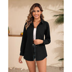 Hotouch Womens Button Down Shirts Linen Cotton Long Sleeve Blouses Casual Collared Loose Fit Gauze Tops With Pocket