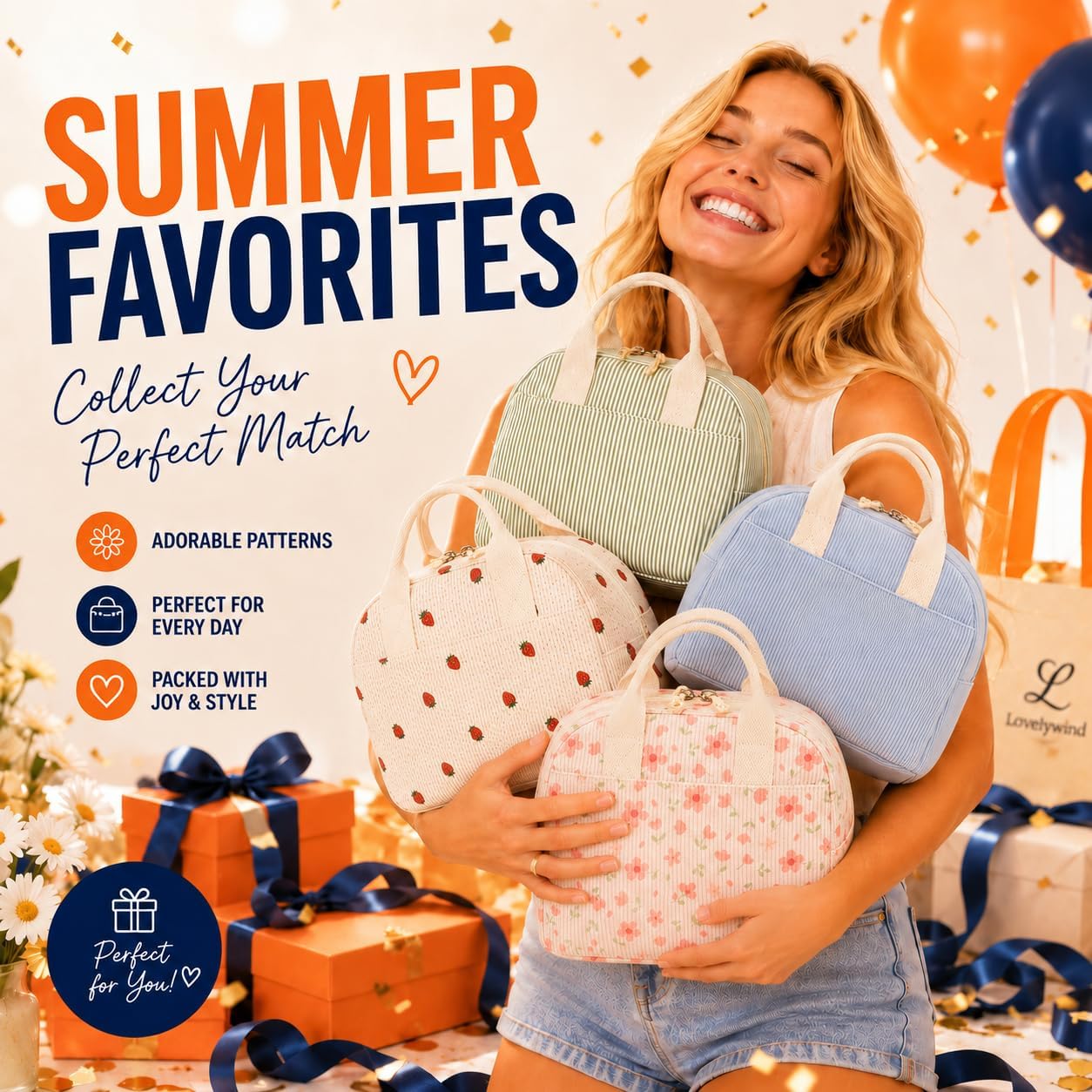 Lovelywind Lunch Box For Women Cute Lunch Bags For Women Lunch Tote Bags Reusable Insulated Lunch Box Large Capacity Reusable Insulated Cooler For Work Or Travel Gifts Or Beach