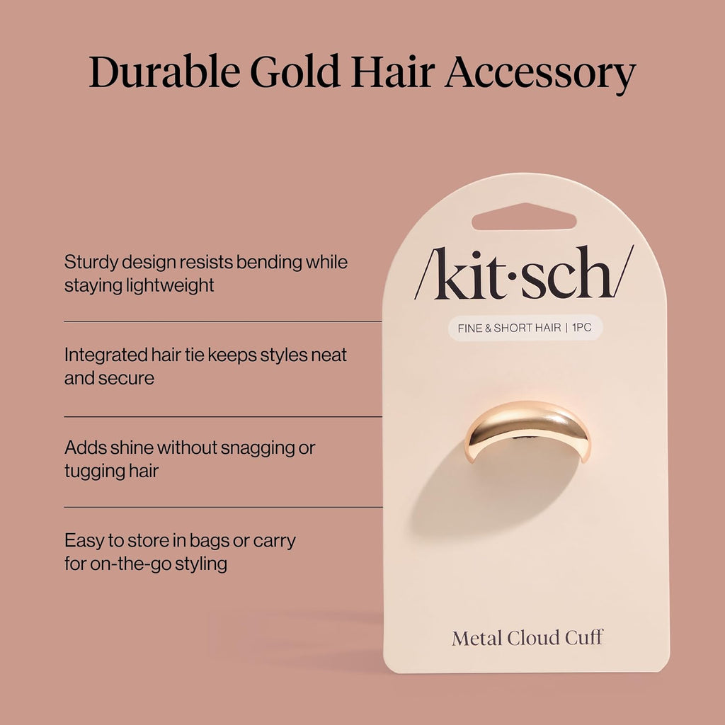 Kitsch Gold Hair Cuff - Metal Ponytail Cuff For Braids, Updos & Everyday Hairstyle | Durable & Elegant Hair Ties | Girl Fashion Accessories - Small, 1Pc