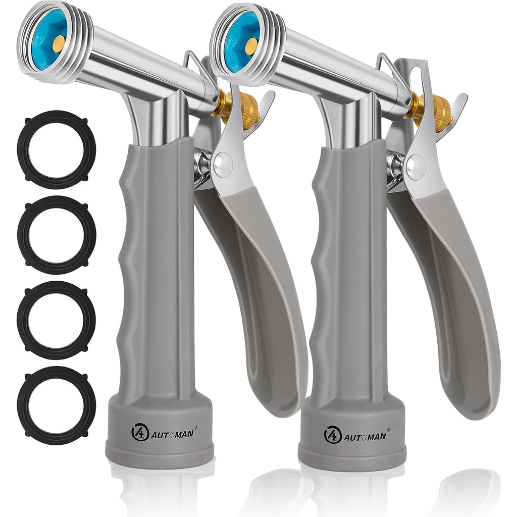 Automan Full Size Garden Hose Nozzle 2 Pack, High Pressure Pistol Grip Water Nozzle Sprayer With Threaded Front, Adjustable Spray Water Flow For Washing Car, Cleaning Ground, Watering Plants