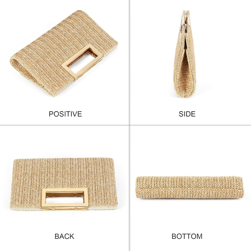 Rniega Straw Clutch Handbags Summer Clutch Woven Boho Beach Bags Straw Purses For Women