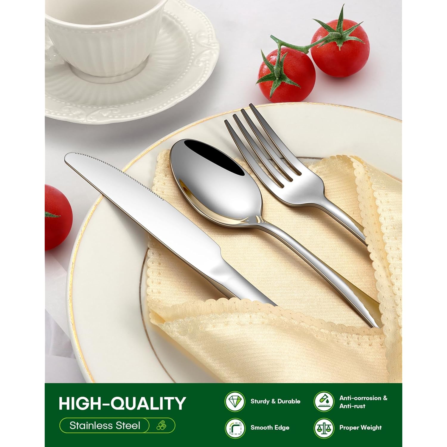 PHILIPALA 20 Piece Silverware Set, Stainless Steel Flatware Set for 4 Food Grade Novelty Flatware Cutlery Utensil Set Include Knife Fork Spoon Mirror Polished Dishwasher Safe