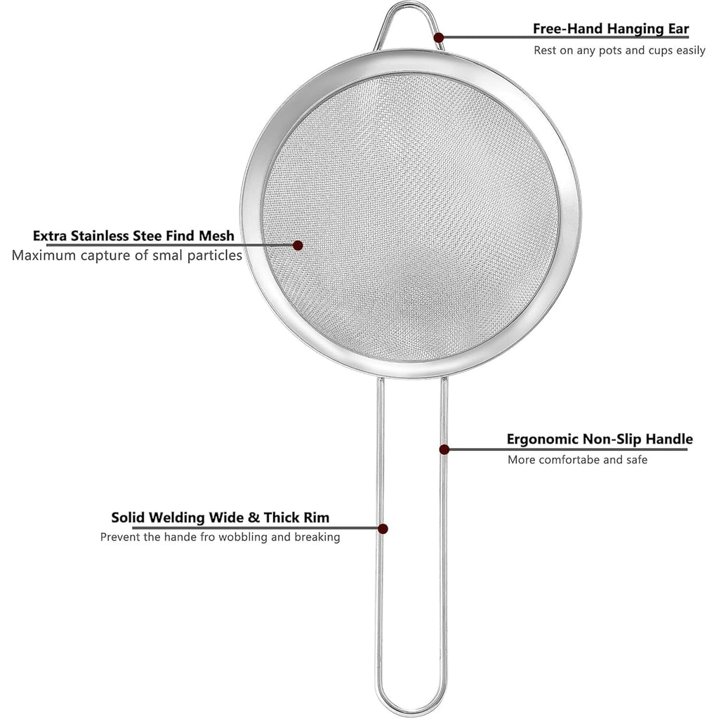 3.35 Inch Silver Fine Mesh Strainer, Stainless Steel Metal Handheld Small Mini Sieve Strainer, Kitchen Food Strainer With Handle For Cocktail, Tea, Coffee And Juice