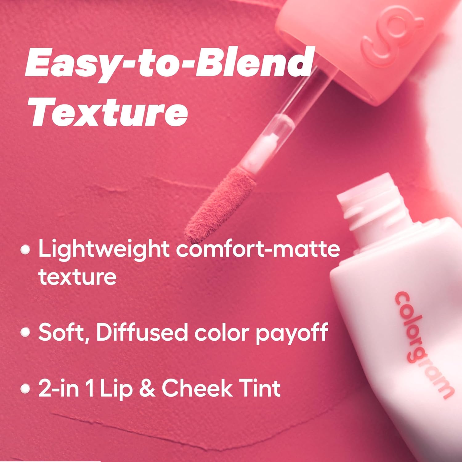 COLORGRAM NUDE BLUR TINT 02 CHARMING PINK | K-Beauty Makeup, Soft-Focus Matte Lip Stain, 2-in-1 Lip & Cheek