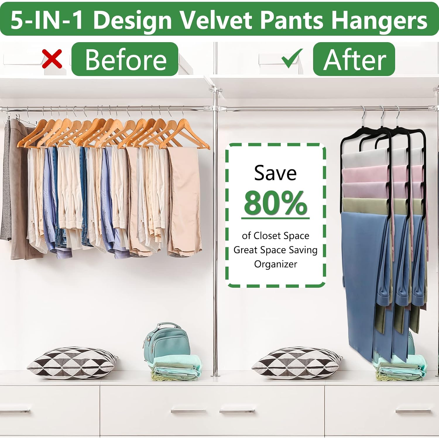 Closet Organizers And Storage,3 Pack Organization And Storage Pants-Hangers-Space-Saving,Velvet Hanger For Dorm Room For College Students Girls Boys Guys Hanging Jean Scarf