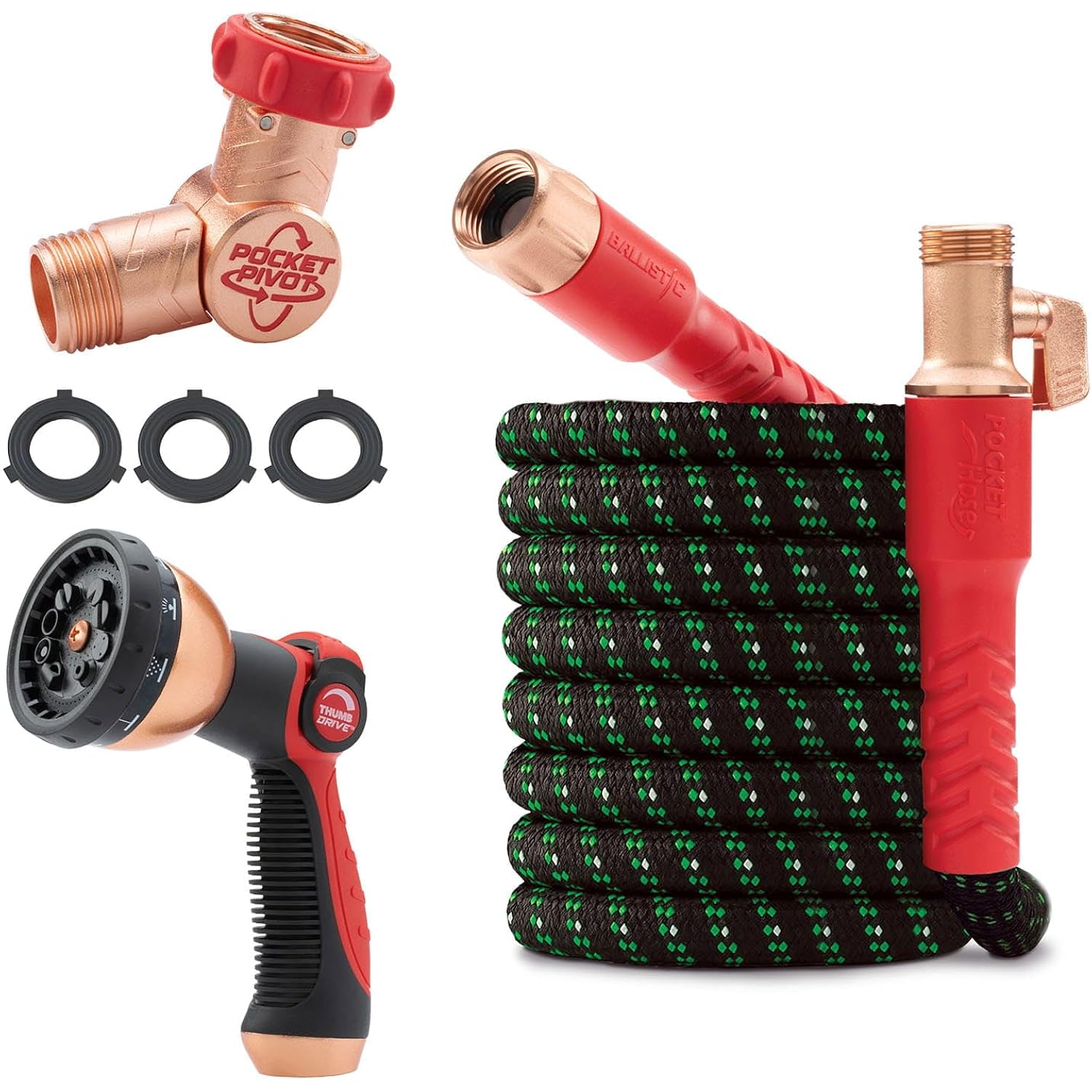 Pocket Hose Ballistic Double Uv Edition 50 Ft Expandable Garden Hose W/Pocket Pivot Swivel Connector, Anti-Burst Sleeve Reinforced W/Bulletproof Fiber, Lightweight, No-Kink, Compact, As Seen On Tv
