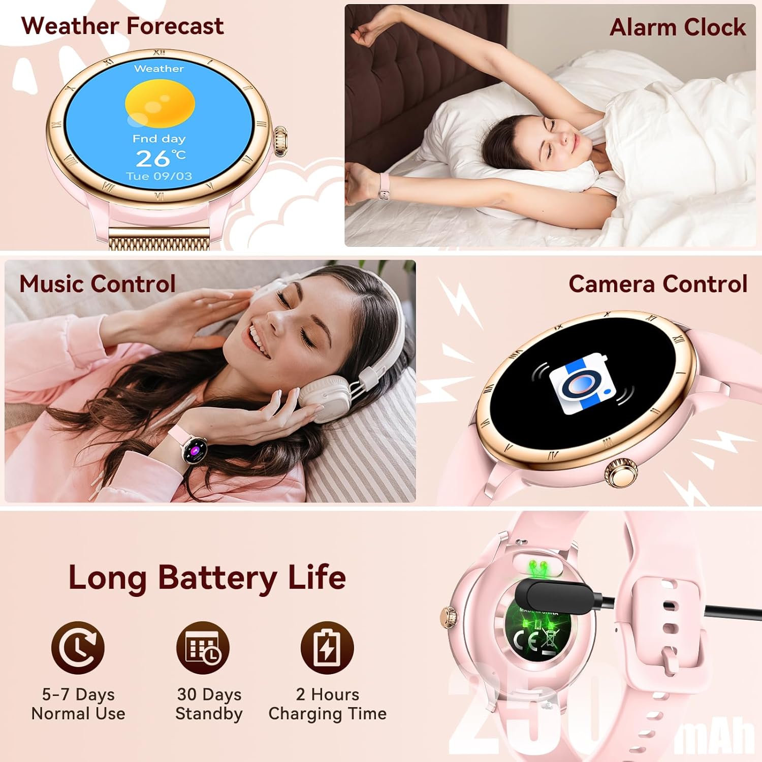 Smart Watches for Women, HD Screen Fitness Tracker 5ATM Waterproof with Bluetooth Make/Answer Calls, Activity Trackers with Heart Rate/Sleep/Female/SpO2 Monitor, Smartwatch for iPhone/Android(2 bands)