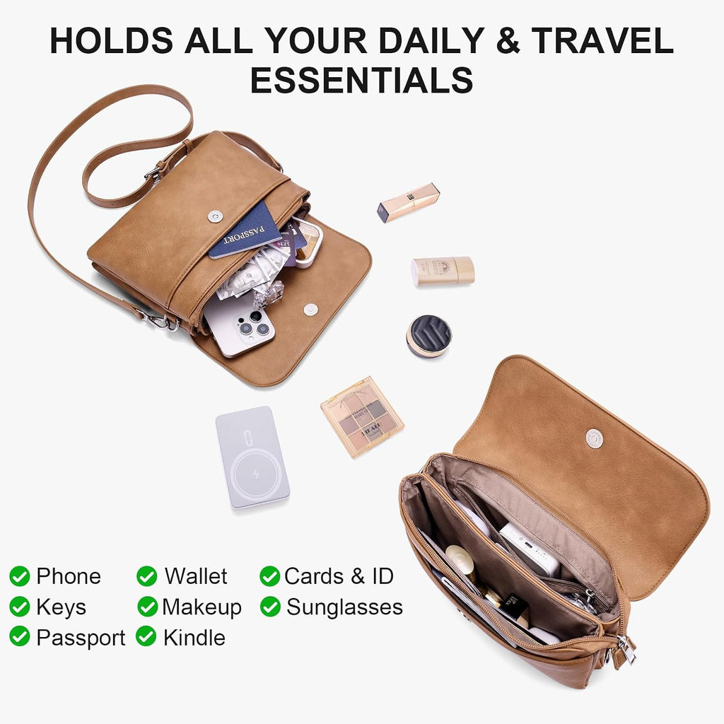 Crossbody Bags For Women Vegan Leather Travel Small Cell Phone Purse Rfid Shoulder Bag With 2 Straps