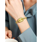 CARLIEN Women Vintage Petite Bracelet Gold Dainty Watch Small Oval Analog Quartz Watch Luxury Waterproof Ladies Diamonds Wristwatch