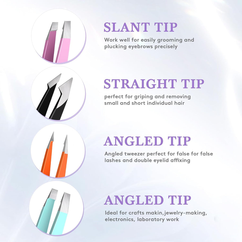 BEDACE Tweezers for Women and Men Facial Hair,Thickened 430 Stainless Steel High Precision and Comfort Slant point Flat Hook tweezer for Eyebrows Ingrown Hair
