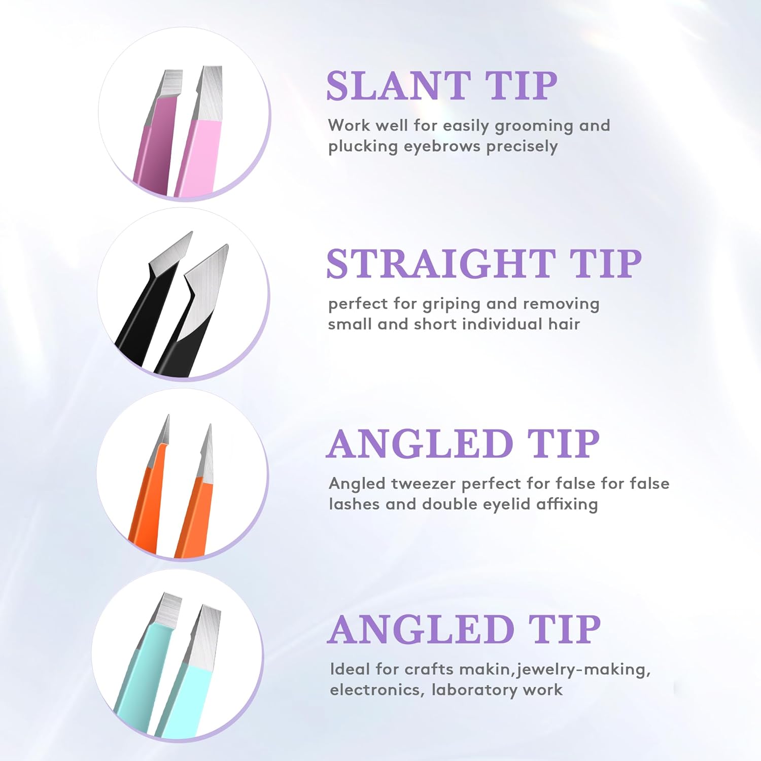 BEDACE Tweezers for Women and Men Facial Hair,Thickened 430 Stainless Steel High Precision and Comfort Slant point Flat Hook tweezer for Eyebrows Ingrown Hair